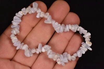 *BLUE LACE AGATE* Bracelet 11.7g Chip Beads Elastic Chalcedony Healing Clarity