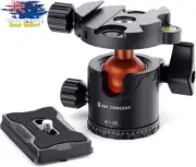 28mm Tripod Ball Head 360° Pan w/ QR Plate & Bubble Level, 22Lb Load Capacity