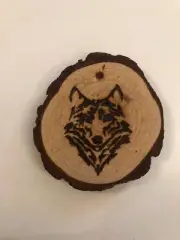 2.5” Hand Burned Pyrography Ornament- “”Wolf Portrait”