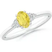 Solitaire Oval Yellow Sapphire Ring with Trio Diamond Accents