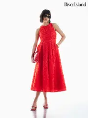 River Island Red 3D Rose Prom Maxi Dress (F86704) | $231