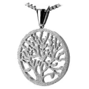 Celtic Tree of Life Sandblasted Silver Stainless Steel Pendant Necklace