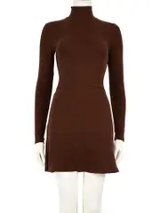 Brown Turtleneck Knit Dress