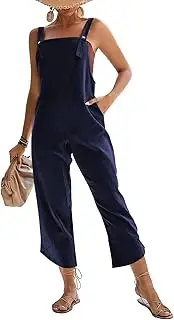 [LYANER] Women's Loose Baggy Wide Leg Cotton Linen Overalls Jumpsuit Harem Pants with Pockets