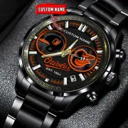 Baltimore Orioles Personalized Black Stainless Steel Watch For Fan