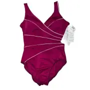 Miraclesuit Women's Horizon One-Piece berry red /white Swimsuit size 12 NWT