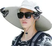 [Generic] Outdoor Wide Brim Sun Hat with Solar Fan,Sun Hat UPF 50+ with 2 Solar Fan | Sun Hat UPF 50+, Wide Brim Solar Fan Outdoor Fishing Hat for Golf, Farming, Fishing, Cycling, Traveling