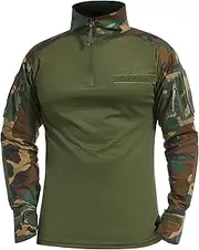 [TWCHAS] Men’s Tactical Military Shirt 1/4 Zip Long Sleeve Slim Fit Military Combat Shirt with Pockets