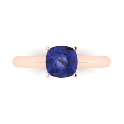 1.5Ct Cushion Cut Tanzanite VVS1 Solid Gold Solitaire Engagement Promise Ring