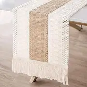 Burlap Lace Table Runner Natural Jute for Rustic Vintage Country Wedding Party Bridal Shower Kitchen Dining Table Decoration Farmhouse Woodland Decor (Style 1, 30*183CM)
