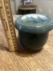 Butter Bell French Keeper Hand Thrown Pottery Art Studio Signed Green Trees