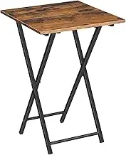 HOOBRO Folding TV Tray Table, Wooden Side Table, Portable Sofa Small Table, Industrial Snack Table End Table for Small Spaces, Space-Saving, Easy to Install and Fold, Rustic Brown and Black BF27BZ01