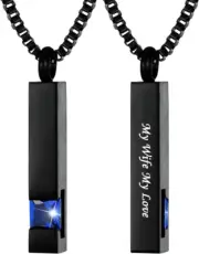 Black Square Bar with Dark Blue Zircon Cremation Urn Necklace for Ashes Memorial