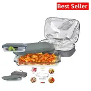 Borosilicate Oven Safe Glass & Lid Set with Warming Tote for Potlucks
