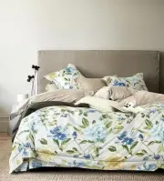 Duvet Cover 600 Thread Count Cotton 3pcs Bedding Set Blue Flowers Queen 002