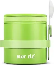 BLUE ELE Leakproof, Vacuum Insulated Thermos Hot Lunch Containers with Ceramic-Coated Stainless Steel, Easy Grip Lid, and Folding Spoon, 13.5oz, Avocado Green