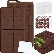 Deep Dubai Chocolate Bar Pistachio DIY Making Kit Moulds Silicone Large Form,Thick Granola Candy Moule Chocolat Stuffed Molde with 100Pcs Bags and 105Pcs Stickers for Handmade Cookie Shapes