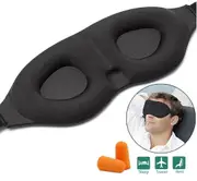 Travel Sleep Eye Mask Memory Foam Black with Adjustable Elastic Band