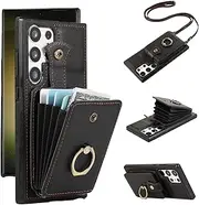 [Asuwish] Mobile Phone Case for Samsung Galaxy S23 Ultra 5G Case with Strap Ring Stand Card Slot Foldable Wallet Mobile Phone Cases S23Ultra 23S S 23 23Ultra Mobile Phone Cases Protective Women's Phone