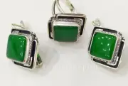 Armenian Spirit Jewelry set Silver 925 Earrings Ring Natural jade green gem NEW