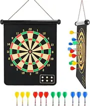 CX L SUM Magnetic Dart Board, Indoor Outdoor Dart Games for Kids with 12pcs Magnetic Darts, Safety Toy Games, Rollup Double Sided Board Game Set for Gifts