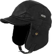 [Fancet] Unisex Winter Aviator Pilot Cap Earflap Hunting Trapper Hat Ski Snow Hats Waterproof Faux Leather/Waxed Cotton