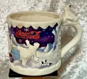 Coca Cola Mug Poler Bear Drinking Houston Harvest 2002 Embossed Winter Scene - L