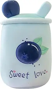9.5inch Stuffed Boba Plush Stuffed Bubble Tea Plush Pillow Soft Cute Pearl Milk Tea Hug Pillow(Blue Blueberries,Small)