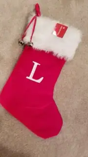 HTF! MONOGRAMMED PLUSH CHRISTMAS STOCKING w/ Bells, LETTER "L" NEW! LAST ONE