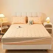 Quilted Mattress Covers Double Bed Zipped, Microfiber Quilted Bed Sheet King/Single/Small Double Size Bed,12-35cm Extra Deep Mattress Protector Cover(Light Yellow,140x200+35cm)