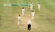 West Indies batsman Brian Lara is out for 1 run caught by Ian- Old Cricket Photo