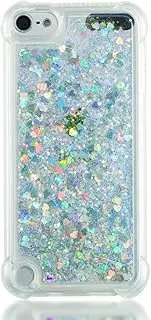 WVYMX Compatible with iPod Touch 7/Touch 6/Touch 5 Case for Women Girls Glitter Protector Bling Sparkle Liquid Quicksand Full Body Protective Phone Case Cover Silver