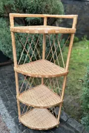 NEW!! wicker corner shelf rattan shelving unit bookcase plant stand etagere
