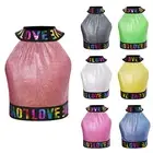 Kids Girls Shiny Crop Top T-Shirt Cross Waist Performance Jazz Hip Hop Costume