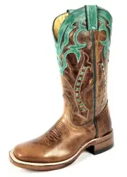 New! Women's Boulet Brown & turquoise WESTERN COWBOY BOOTS Square toe 7 8 9
