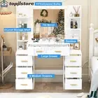 White Make-up Dresser Table With Adjustable LED Mirror With Drawers and Shelves