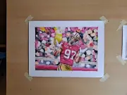 Original 9x12 Inch Mixed Media Drawing Of 49ers DE Nick Bosa