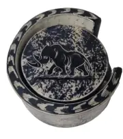 Traditional African Stone Made Coaster Set with Holder -- White & Blue