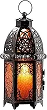 DECORKEY Vintage Candle Lantern, Moroccan Style Decorative Hanging Lantern, Metal Tabletop Lantern, Halloween Candle Holders for Outdoor Patio (Amber)