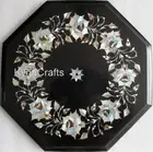 MOP Inlay Work Corner Table for Restaurant Decor Black Marble Coffee Table Top