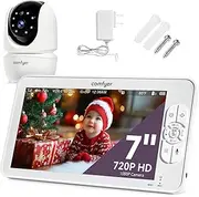 Baby Monitor with 1080P Camera and Audio, 7" 720P HD Video Baby Monitor No WiFi, 4000mAh Battery, VOX Mode, Auto Night Vision, Hack Proof, Remote PTZ, 7 Lullabies & White Noise