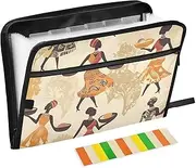 Quteprint 13 Pockets Expanding File Folder with Zipper Closure, Dancing African Woman Accordion File Folder with Sticky Labels, Letter Size A4 Papers Expandable File Document Organizer