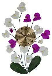 Large Purple Orchid Metal Wall Clock