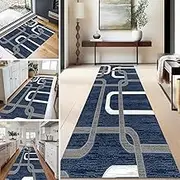 Blue Carpet Runner, Hallway Narrow Area Rugs Width 60cm 70cm 80cm 100cm, Washable Kitchen Hall Stairs Runners Rug, Indoor Outdoor Non-Slip Patio Decking Rug, Easy Care(3.3ft×3.3ft/100×100cm)