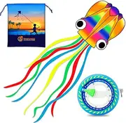 YFAFENGS Large Octopus Kites with 7.1in Kite Reel Winder, Squid Kites for Adults & Easy Flying Kite, Beach Kite Set for Beginners