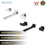 Decaura Square Bath Spout 180° Swivel and Wall Tapware Set for Basin/Bathtub