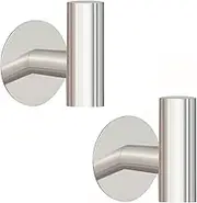 Biomoty Brushed Nickel Adhesive Wall Hooks 2 Packs, Heavy Duty Sticky Towel Hooks for Bathroom Kitchen Door, Wall Mounted Stick on Hook for Coat Towels Keys Robe (Brushed Nickel)