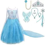 Dressy Daisy Toddler Little Girls' Ice Princess Snow Queen Dress Costume Birthday Halloween Christmas Fancy Party Outfit with Cape Train and Accessories Size 2 to 12