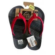 NEW REEF Kid Unisex Size 4/5 Ahi Gray and Red Beachy surfer flip flop sandals