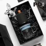 【PO:SELECTED】丹麥手沖咖啡禮盒組 (手沖咖啡壺-黑/咖啡玻璃杯350ML-黑藍)